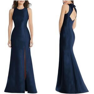 NWT Alfred Sung Maxi Gown Dress Jewel Neck Open Back Bow Size 12